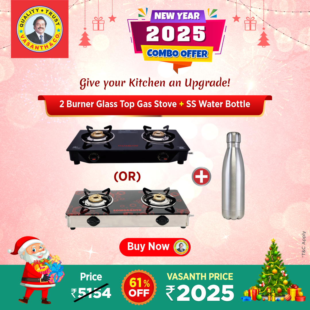 Buy Sowbaghya Compact 2B Glass Top Gas Stove - Vasanth & Co